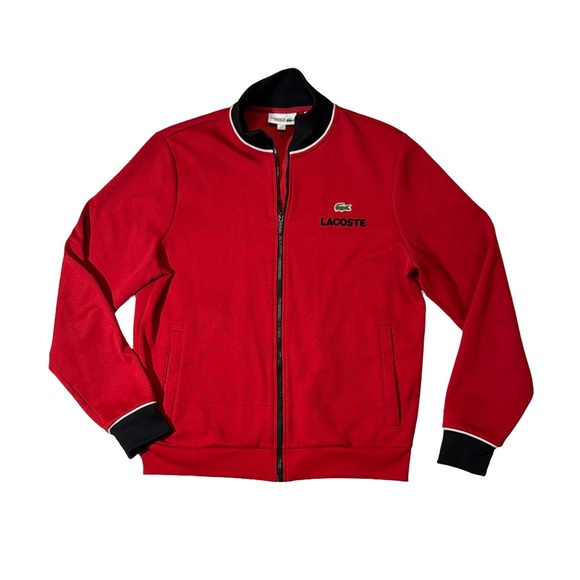 Lacoste mens S Small 3 red full zip contrast accent sport sweatshirt - Picture 2 of 11